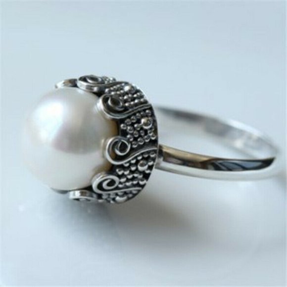 Vintage Fashion White Pearl 925 silver ring sz7 - Picture 6 of 6